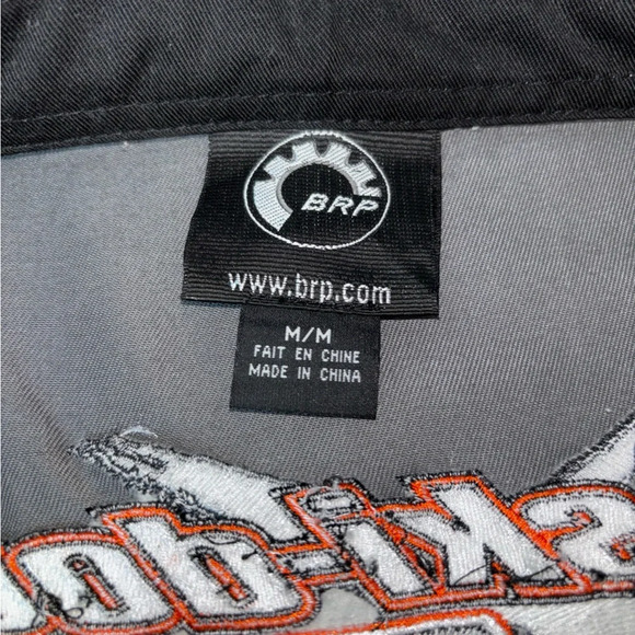 BRP Ski-doo Shirt Men’s Medium Grey Yellow Short Sleeve Button Up Logo Pockets - Picture 2 of 11